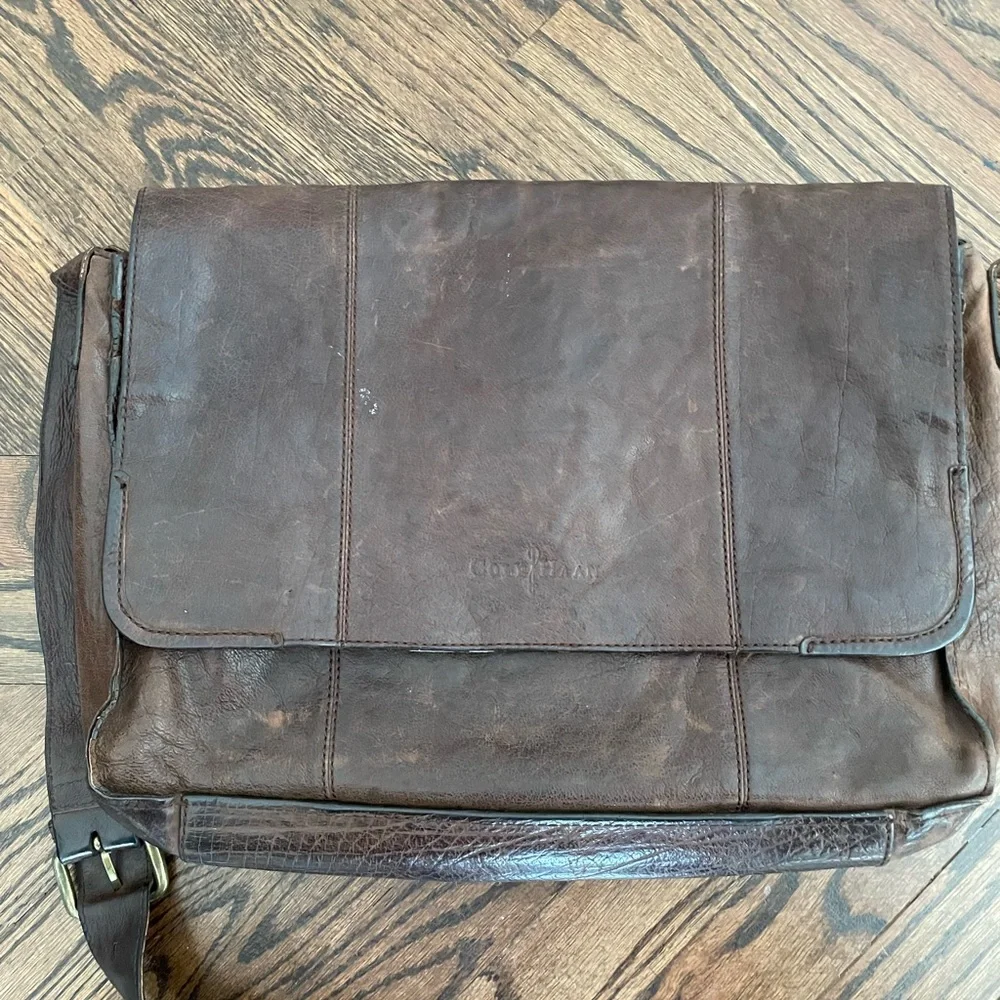 Cole Haan Dark Brown Leather Laptop Messenger Bag